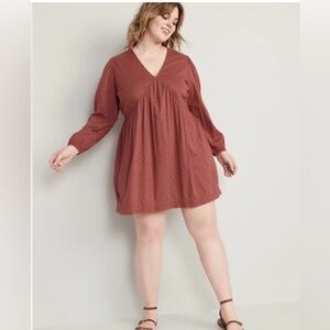 Old Navy Puff Sleeve clip dot mini swing dress 3X boho rusty color